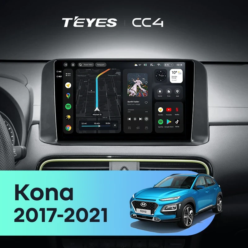 Штатная магнитола Teyes CC4 6/64 Hyundai Kona (2017-2021)