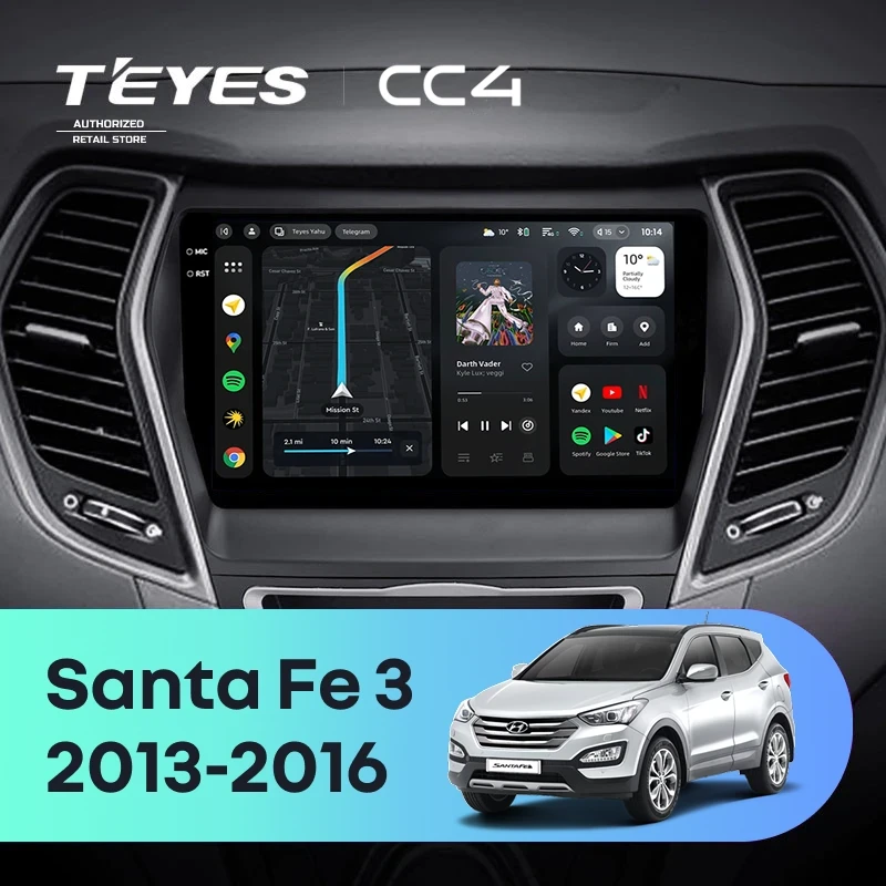 Штатная магнитола Teyes CC4 6/64 Hyundai Santa Fe 3 (2013-2016) Тип-A