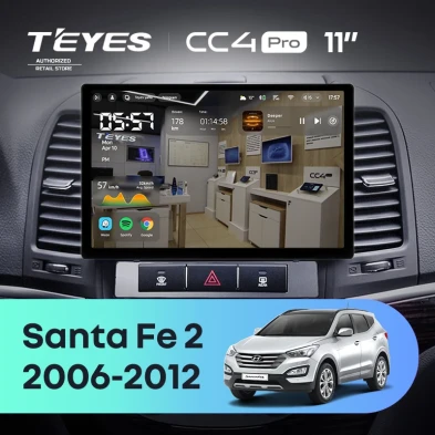 Штатная магнитола Teyes CC4 Pro 12/256 Hyundai Santa Fe 2 (2006-2012) (11")