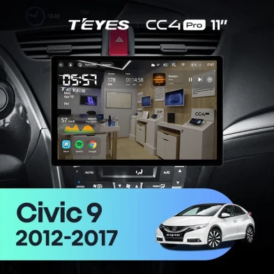 Штатная магнитола Teyes CC4 Pro 12/256 Honda Civic 9 FK FB (2012-2017) (11")