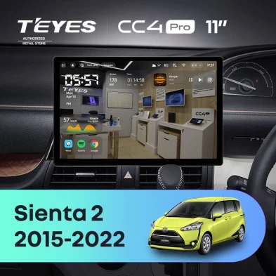Штатная магнитола Teyes CC4 Pro 12/256 Toyota Sienta 2 XP170 (2015-2022) Правый руль (11")